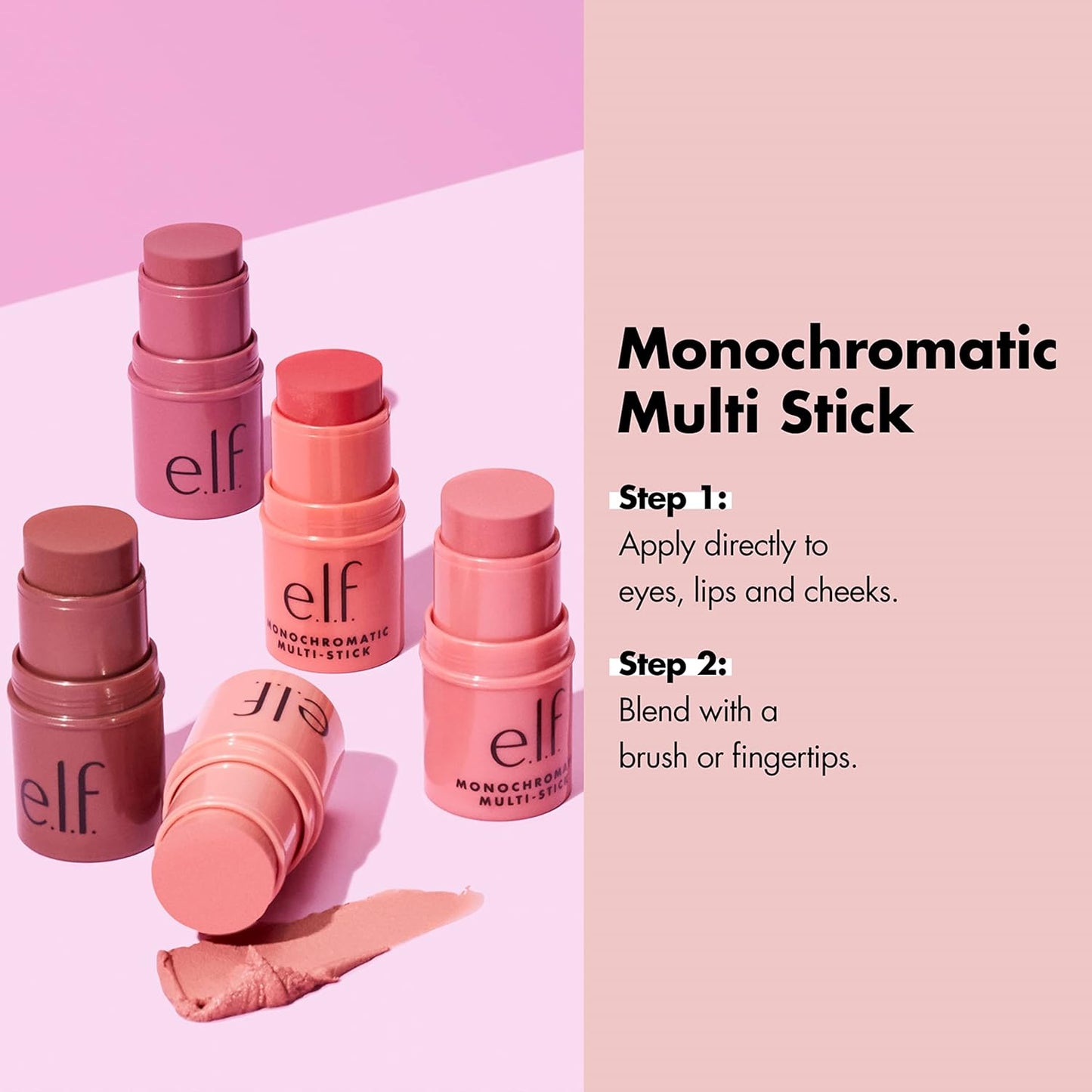 e.l.f., Monochromatic Multi-Stick Blush, Creamy, Lightweight, Versatile, Luxurious, Adds Shimmer, Easy To Use On The Go, Blends Effortlessly, Sparkling Rosé 4.4g